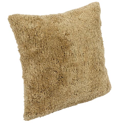 18 Inches Square Cotton Tufted Pillow With Chambray Back, Mustard And Natural