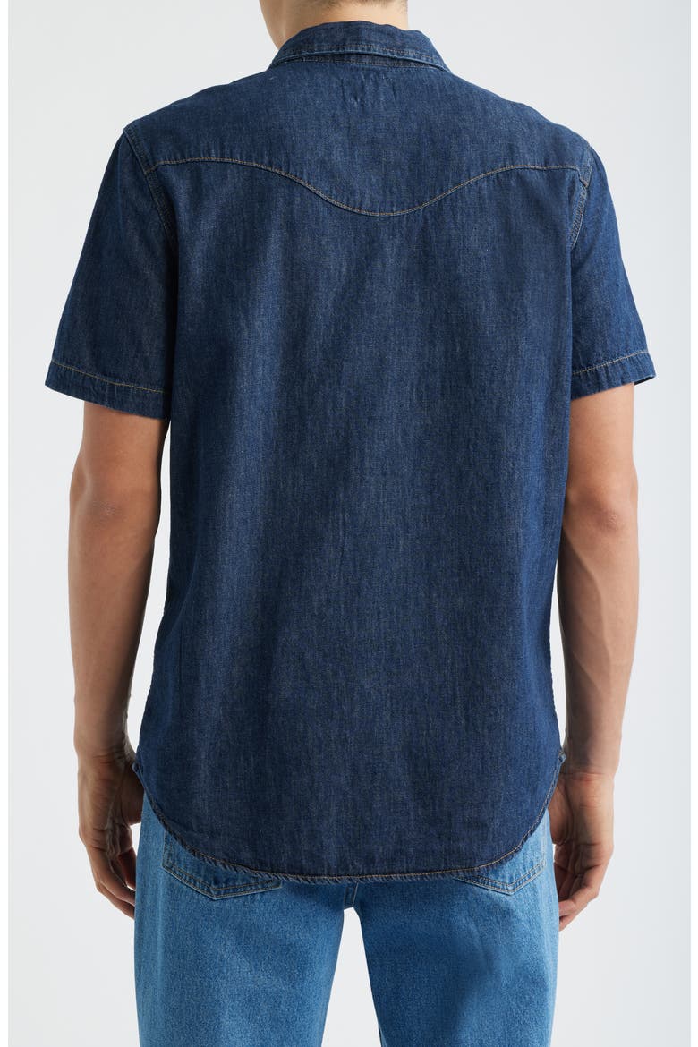 Short Sleeve Denim Snap-Up Shirt, Alternate, color, DARK WASH