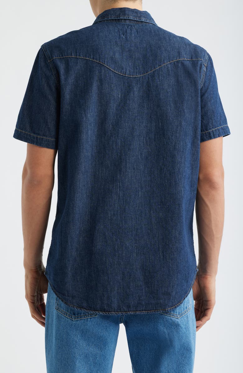 Tecovas Short Sleeve Denim Snap-Up Shirt, Alternate, color, Dark Wash