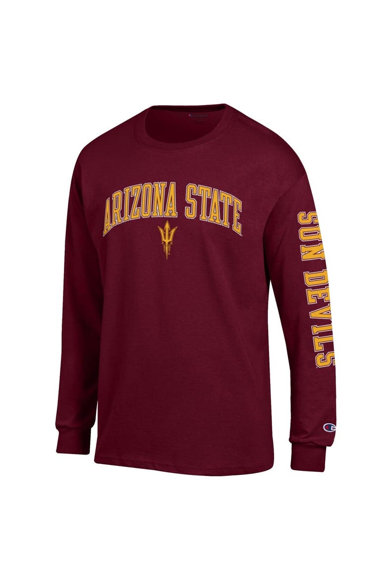 Men's Champion  Maroon Arizona State Sun Devils Arch Over Logo 2-Hit Long Sleeve T-Shirt, Alternate, color, Maroon