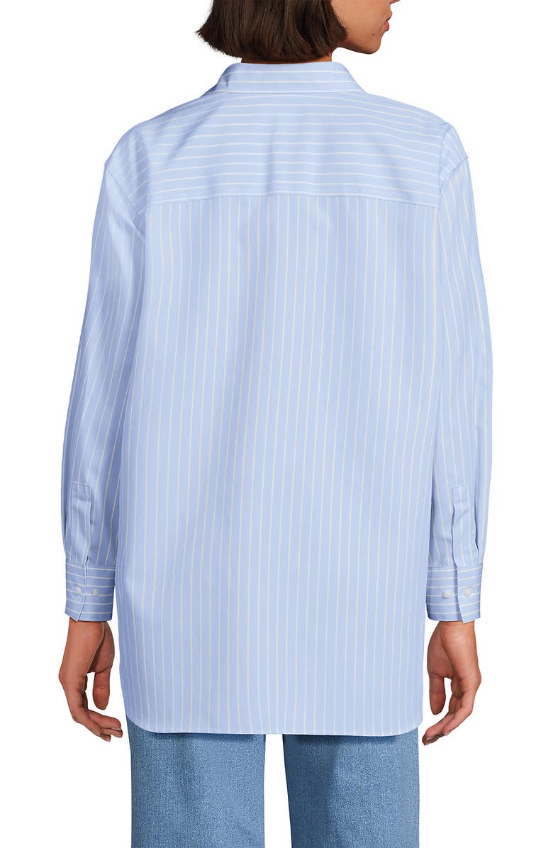 Lands' End No Iron Oversized Poplin Extra Long Tunic, Alternate, color, Le Crest/Blue Stripe
