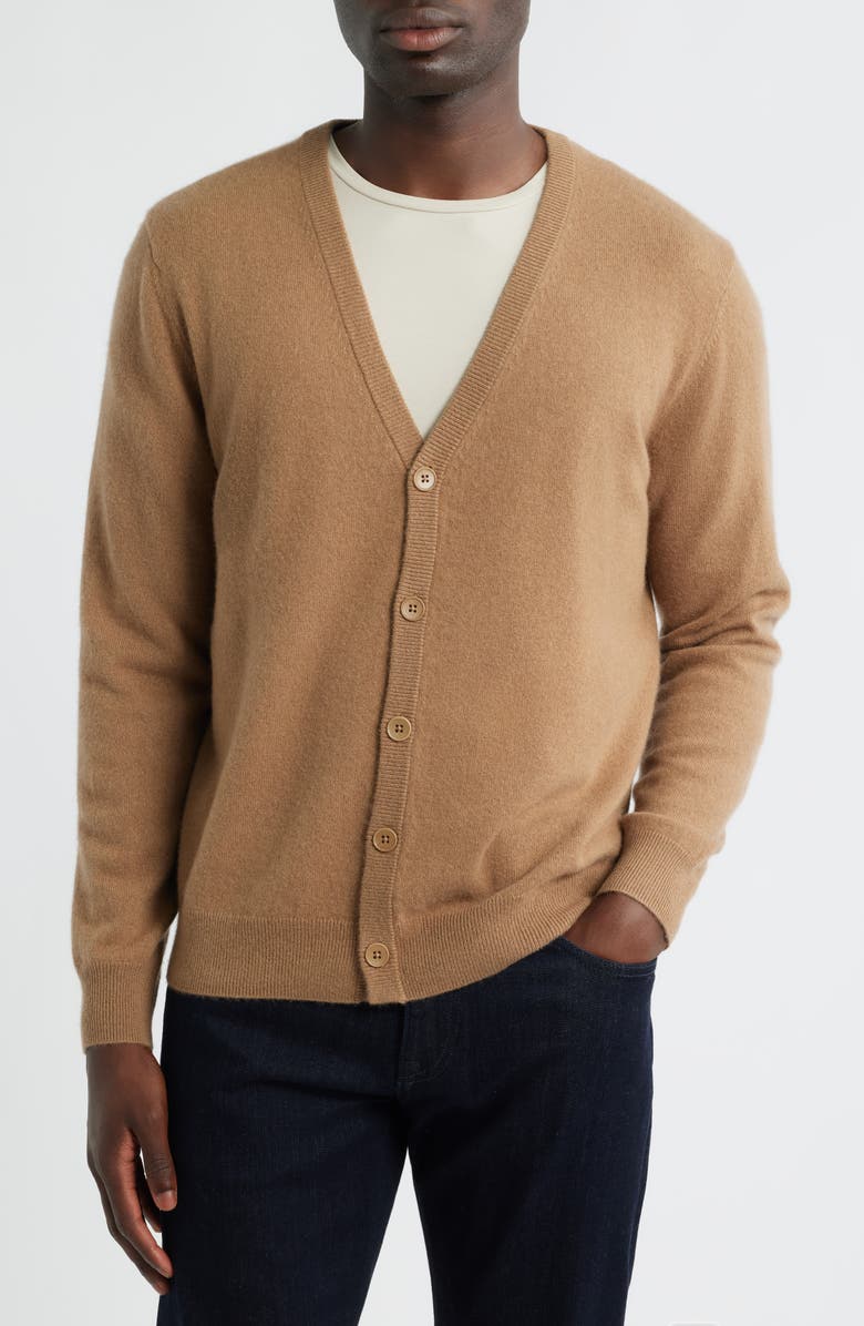 Nordstrom V-Neck Cashmere Cardigan, Alternate, color, Tan Cartouche