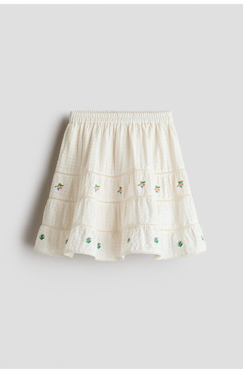 H&M Embroidered Cotton Skirt, Main, color, Cream/Flowers