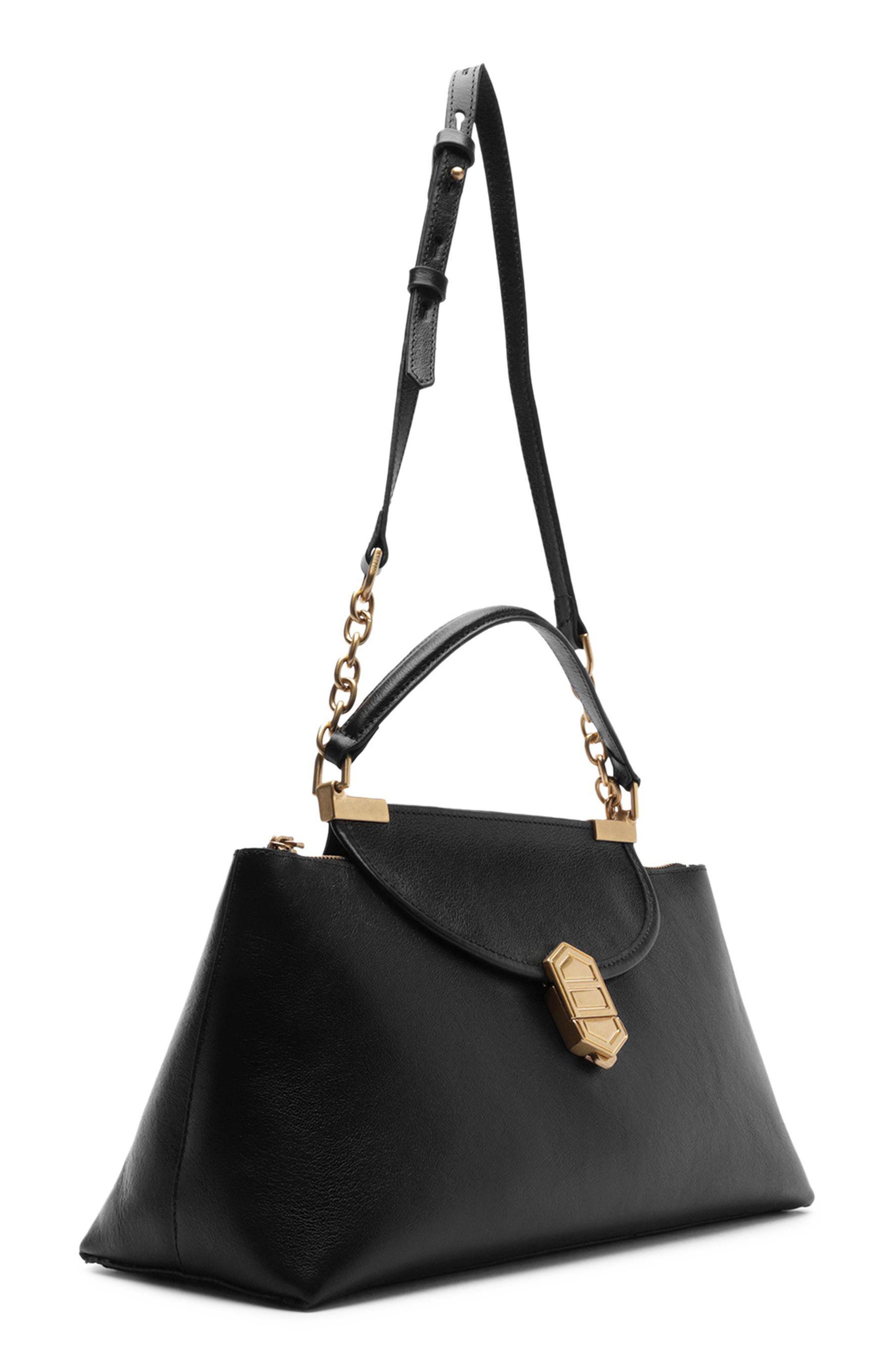 Everly Medium Snake Embossed Leather Satchel, Alternate, color, BLACK