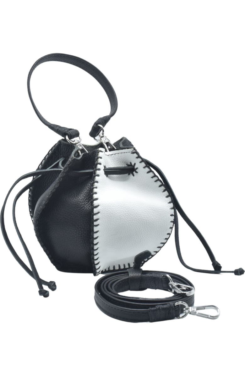 Carlos Falchi Mini Bucket Pouch Top Grain Leather Bag, Main, color, Black And White
