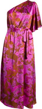 SUGARLIPS Lorian Floral Print One-Shoulder Maxi Dress