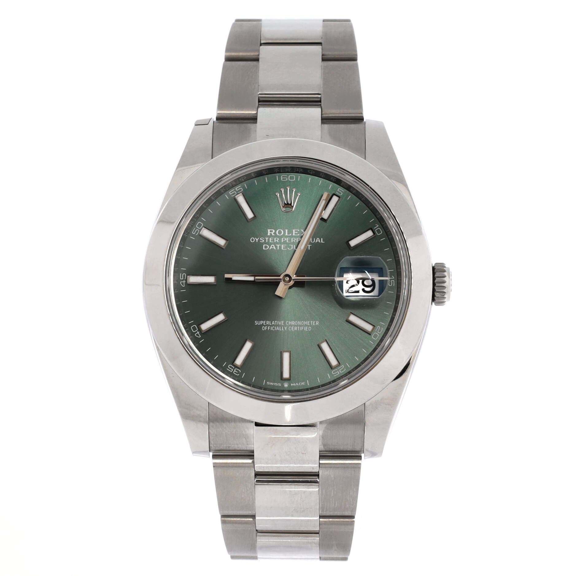 Oyster Perpetual Datejust Mint Green Automatic Watch Stainless Steel 41, Main, color, Metallic Silver