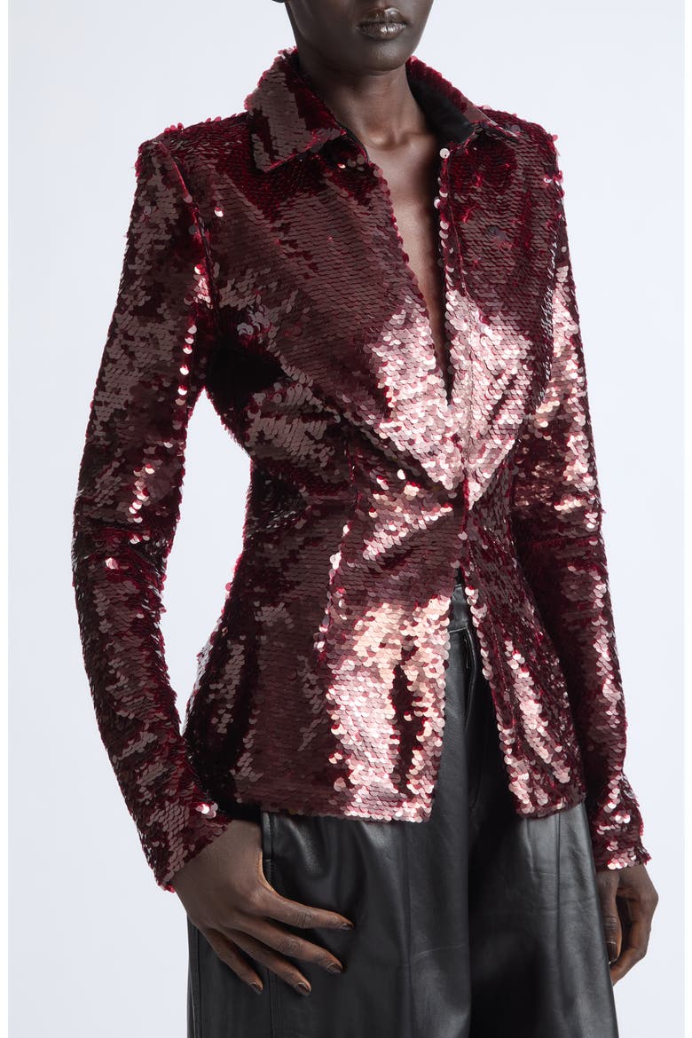 Sequin Button Down Shirt, Alternate, color, OXBLOOD