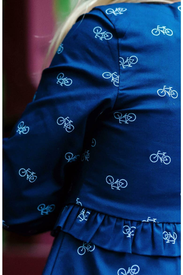 Baby Girls' Ruffle Waist Dress, Infant, Alternate, color, Navy Bicycle Print
