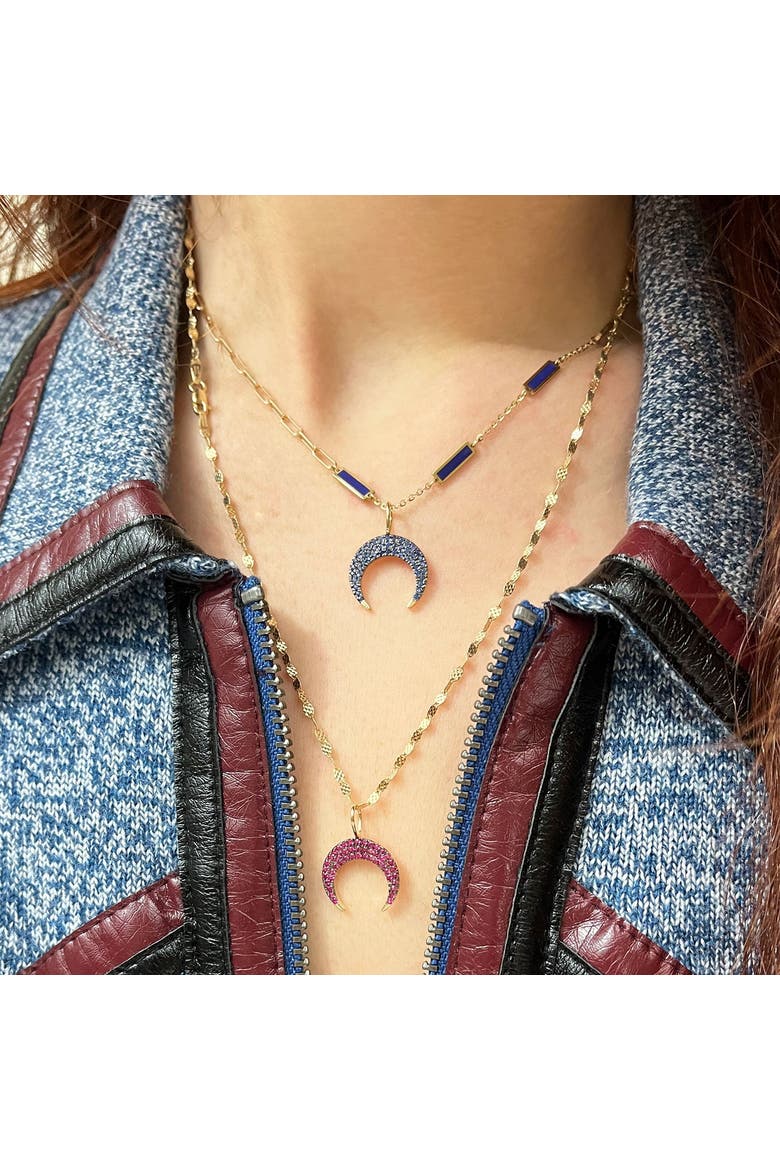 Blue Sapphire Crescent Horn Charm, Alternate, color, Blue Sapphire