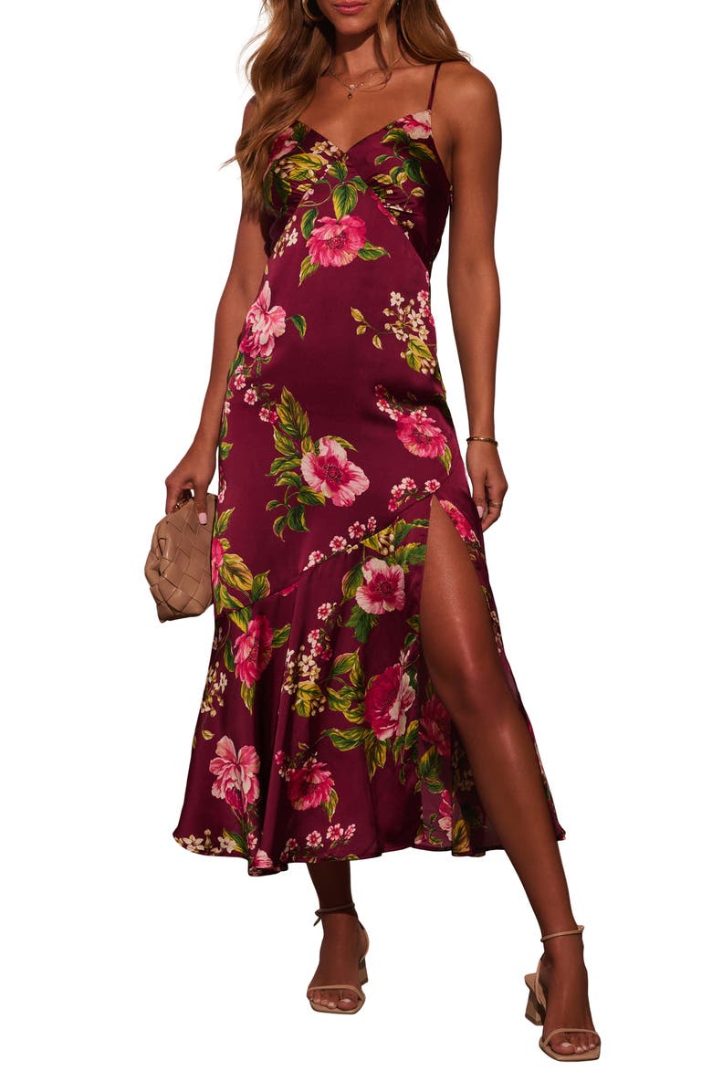 VICI Collection Just Go with It Floral Satin Midi Dress, Main, color,