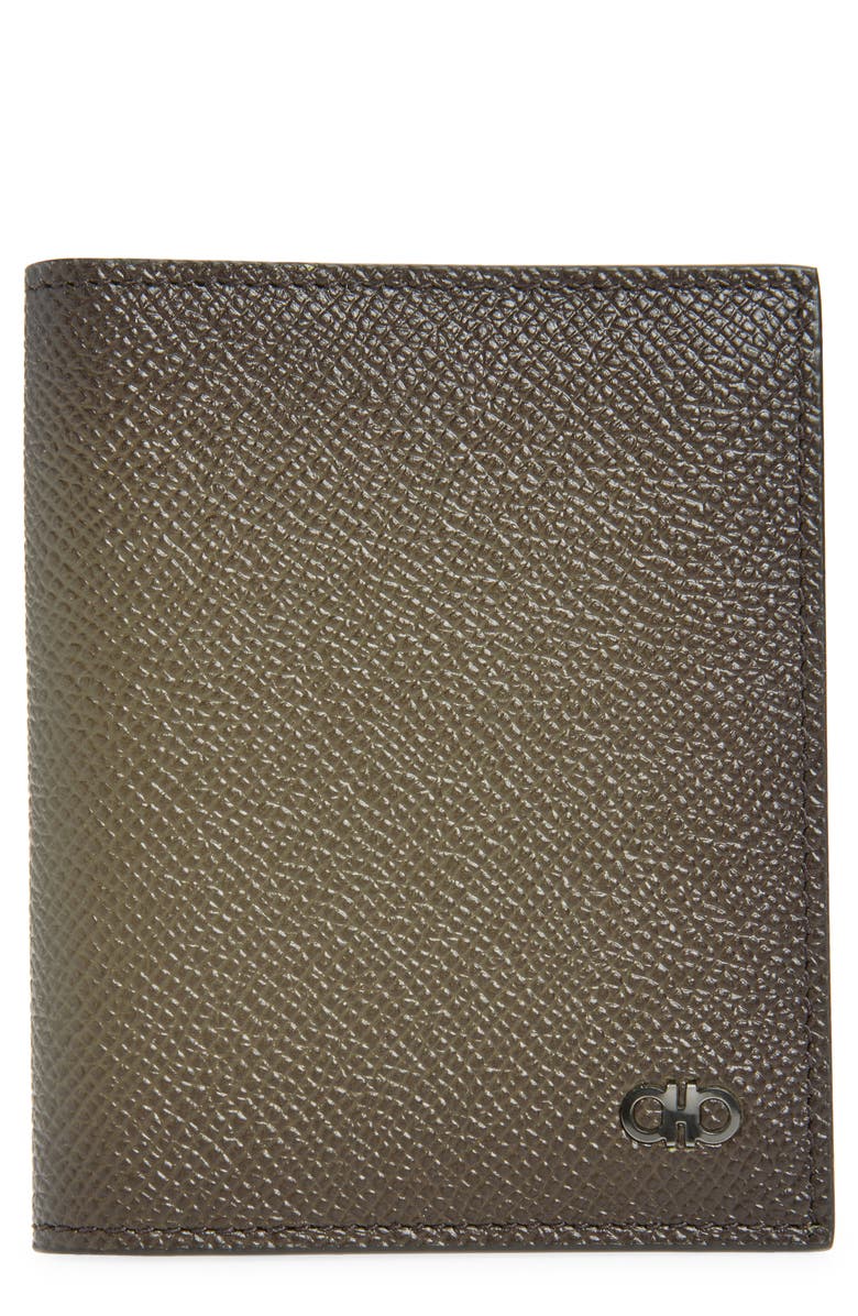 FERRAGAMO Micro Gancio Leather Tall Bifold Wallet, Main, color, Spruzzatura New Olive Nero