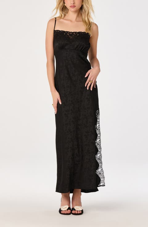 Kristian Lace Trim Floral Jacquard Midi Slipdress
