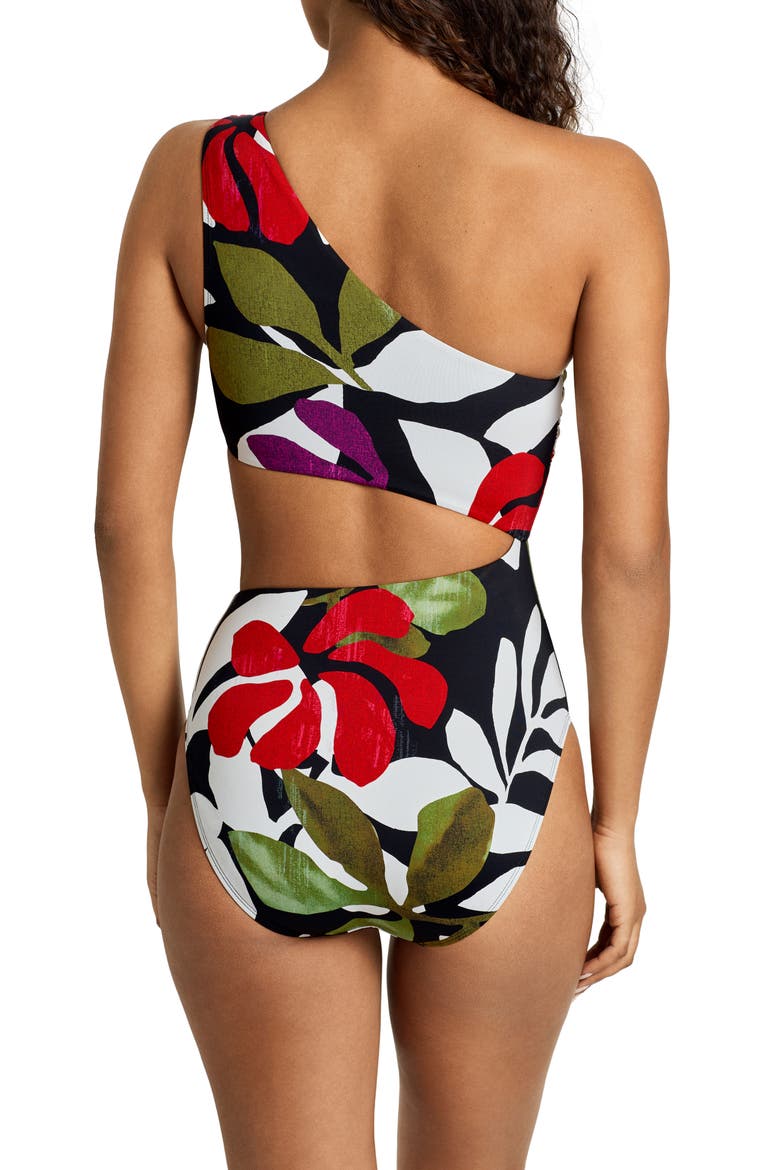 Cutout One-Shoulder One-Piece Swimsuit, Alternate, color, MULTI WHITE