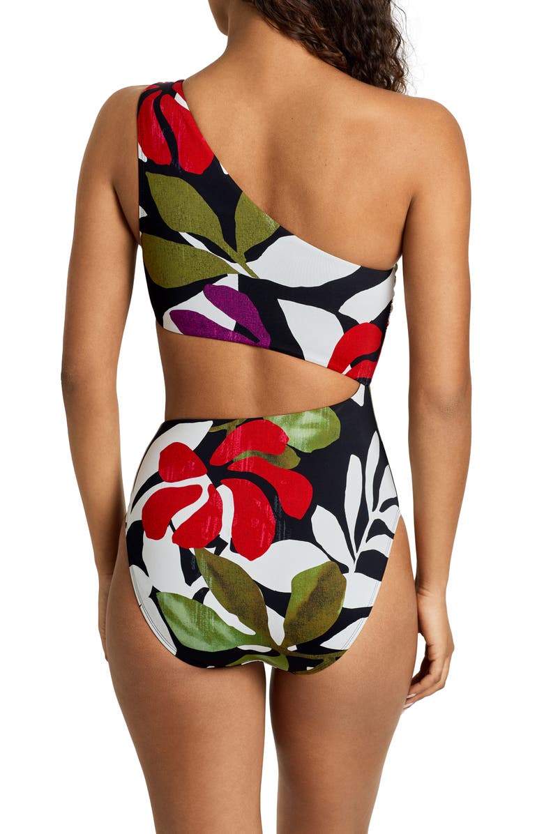 Lauren Ralph Lauren Cutout One-Shoulder One-Piece Swimsuit, Alternate, color, Multi White