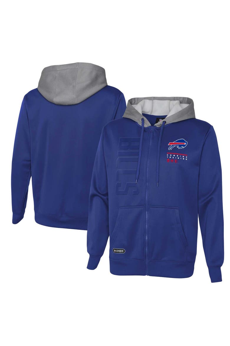 Men's Royal Buffalo Bills Combine Authentic Field Play Full-Zip Hoodie Sweatshirt, Alternate, color, Royal