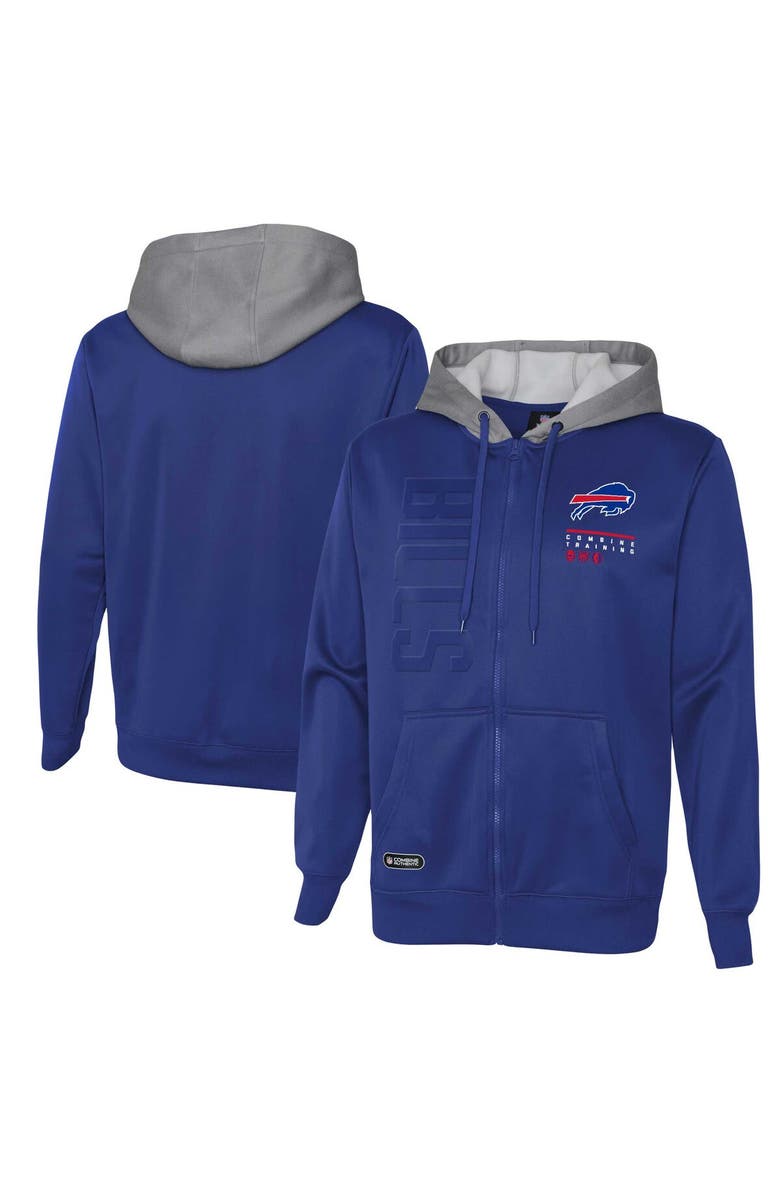 Outerstuff Men's Royal Buffalo Bills Combine Authentic Field Play Full-Zip Hoodie Sweatshirt, Alternate, color, 