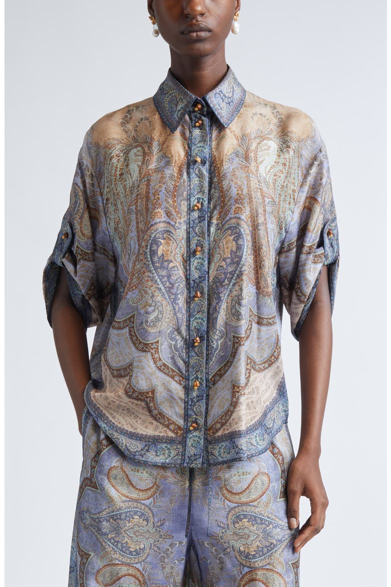 Zimmermann Wanderlust Oversize Paisley Silk Button-Up Shirt (Women