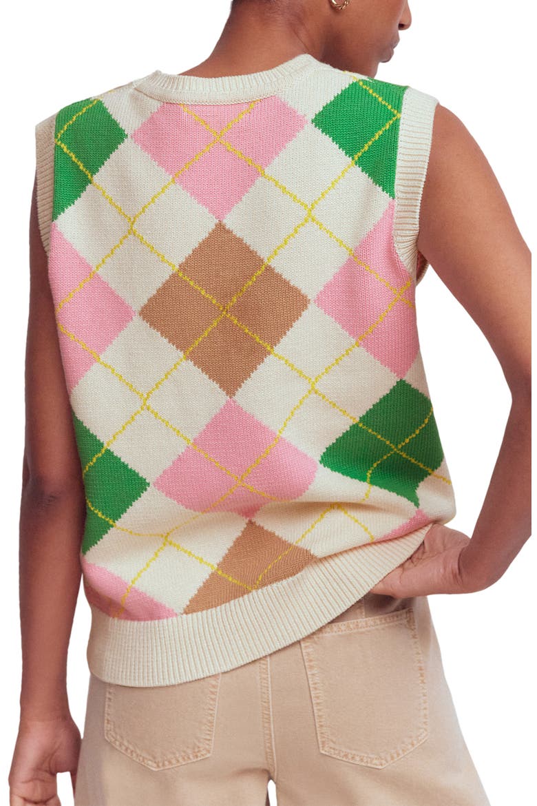 Lucy Knit Cotton Sweater Vest, Alternate, color, GREEN/ PINK ARGYLE