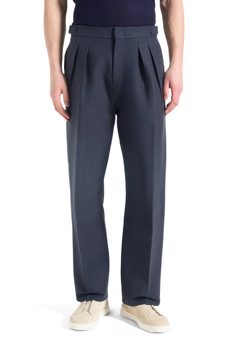 Manière De Voir Nolan Twin Pleat Chino Trousers with Stitch Detail, Alternate, color, Navy