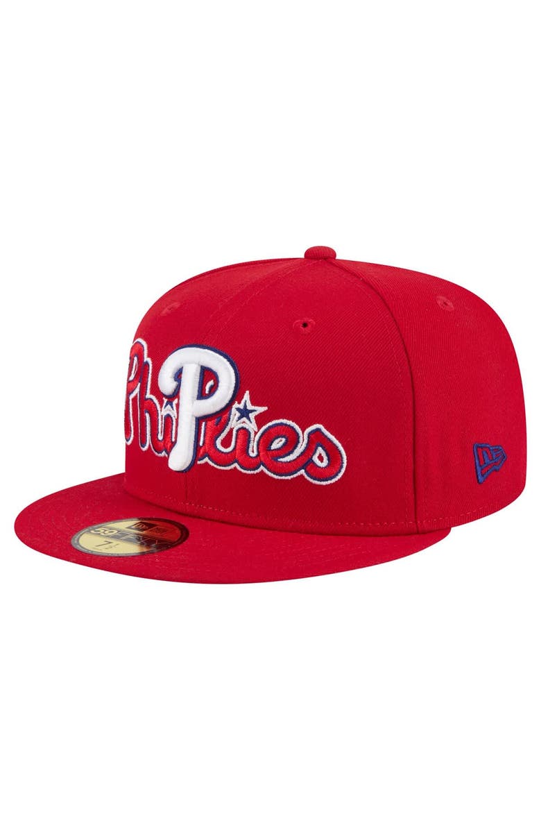 New Era Men's New Era Red Philadelphia Phillies Overlap 59FIFTY Fitted Hat, Main, color, Red