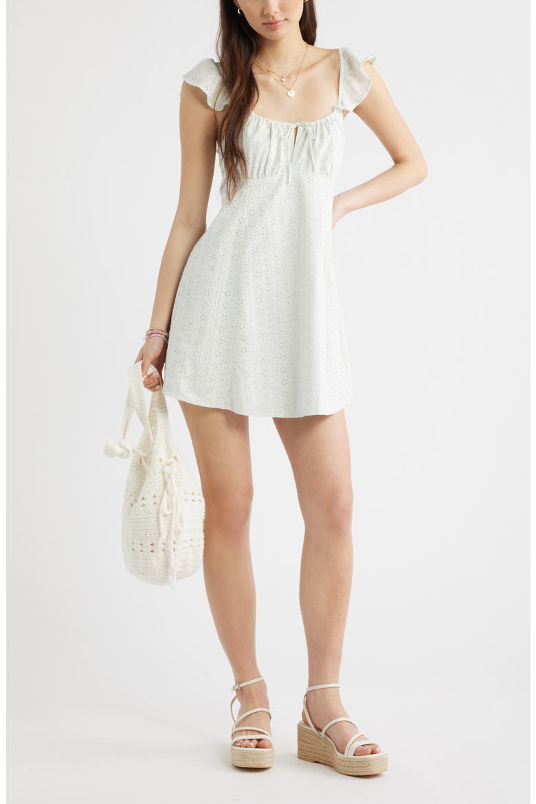 Cotton Eyelet Flutter Sleeve Minidress, Alternate, color, GREEN CLOUD