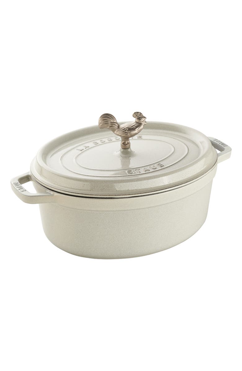 Staub 5.75-Quart Oval Coq Au Vin Enameled Cast Iron Dutch Oven, Main, color, White Truffle