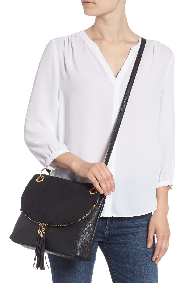 BP. Faux Leather Foldover Tassel Crossbody Bag, Alternate, color,