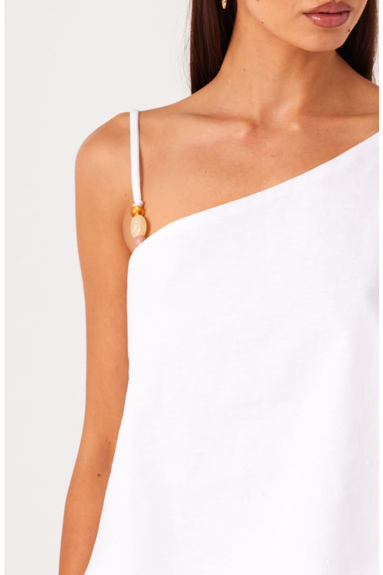 Ismene Asymmetrical One Shoulder Linen & Cotton Blend Top, Alternate, color, WHITE