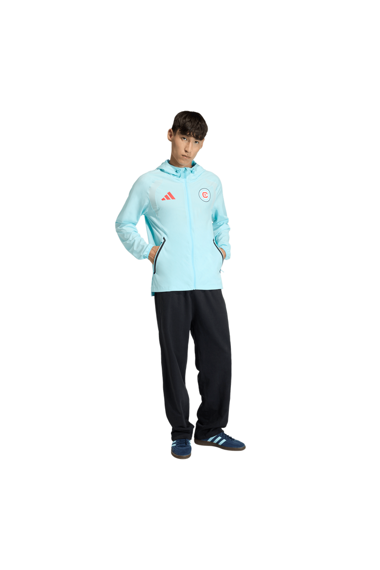 Men's adidas  Light Blue Chicago Fire Tiro Travel Full-Zip Hooded Windbreaker, Alternate, color, Light Blue