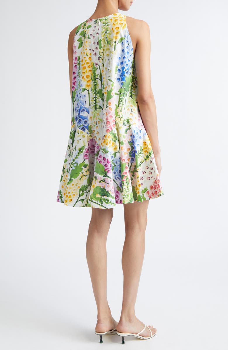 Oscar de la Renta Foxglove Print Sleeveless Stretch Cotton Dress, Alternate, color, White Multi