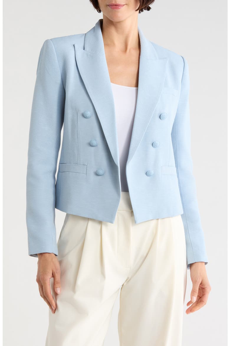 Brooke Texture Double Breasted Crop Blazer, Main, color, BLUE FOGS