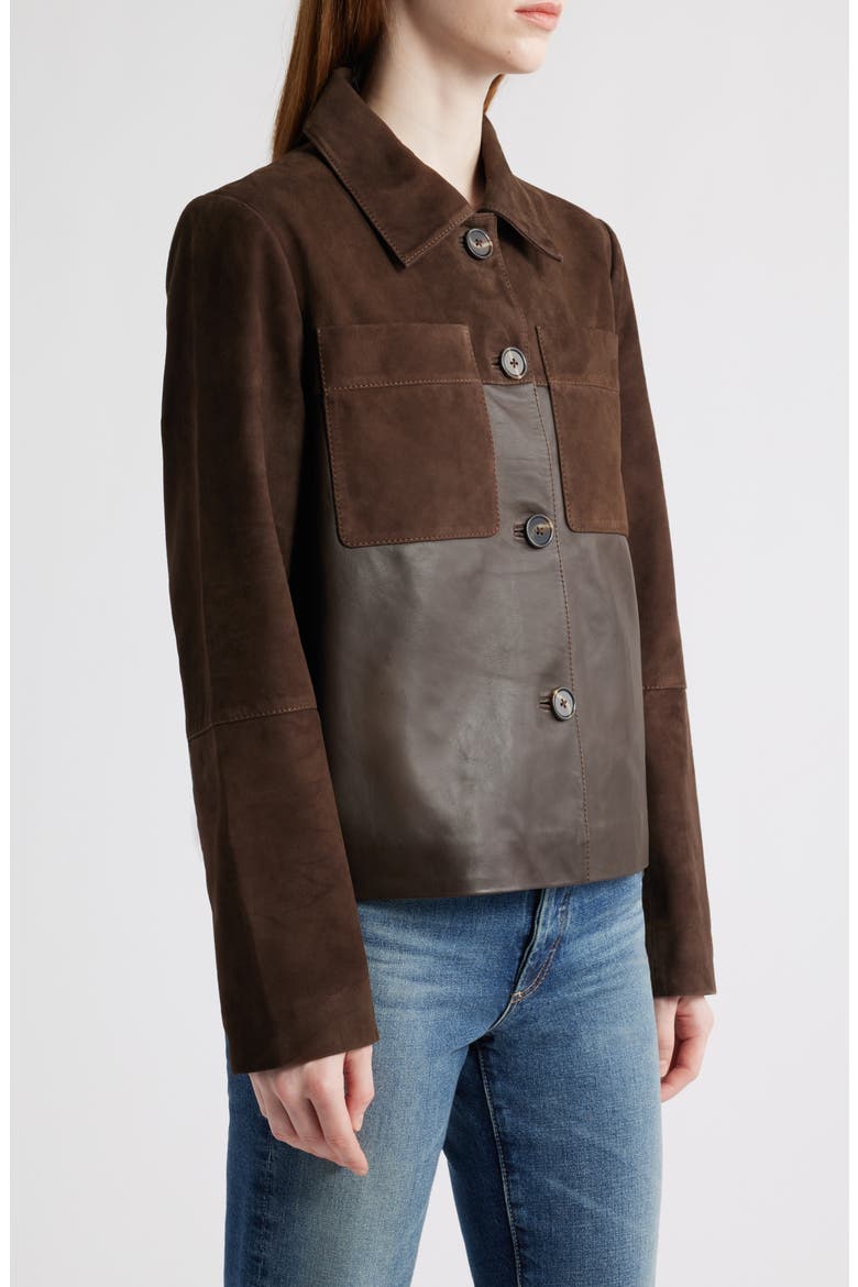 Short Suede & Leather Jacket, Alternate, color, CHOCOLATE