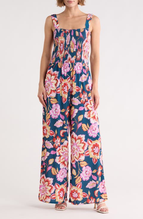 Smocked Knit Sleeveless Jumpsuit