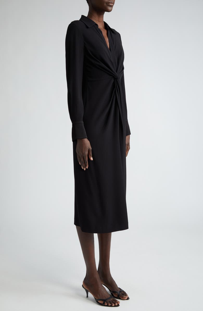 ST. JOHN Twist Front Long Sleeve Crepe Back Satin Midi Shirtdress, Alternate, color,
