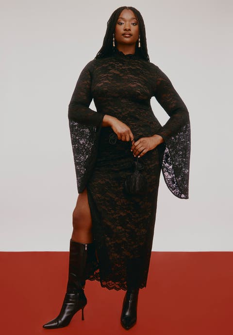 Lace Fitted Maxi Dress (Plus Available)