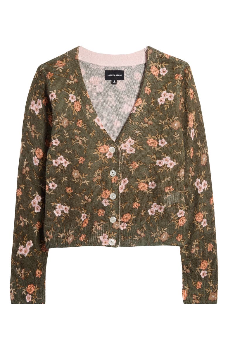 Lucky Brand Floral Print Cardigan, Main, color, 