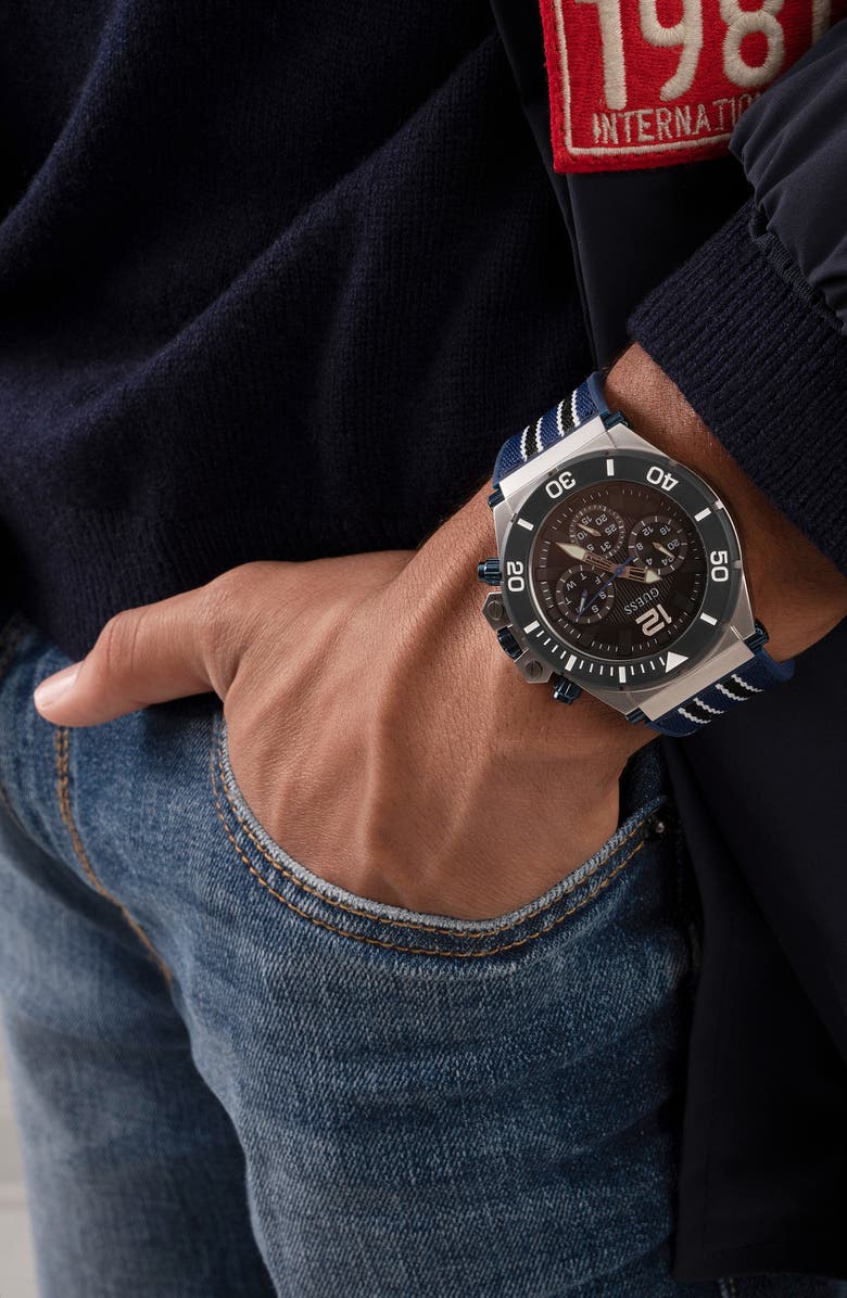 GUESS Multifunction Nylon and Silicone Strap Watch, 48mm, Alternate, color, 