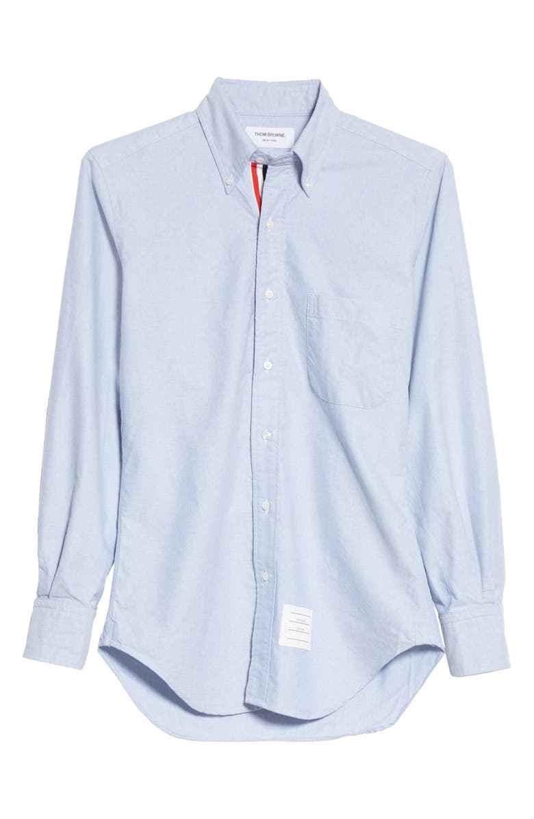 Thom Browne Grosgrain Placket Oxford Button-Down Shirt, Alternate, color, 