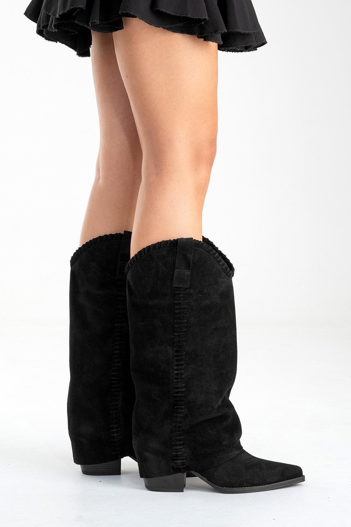 Forever & Always Shoes Clementina Leather Western Boot, Alternate, color, Black Suede Leather