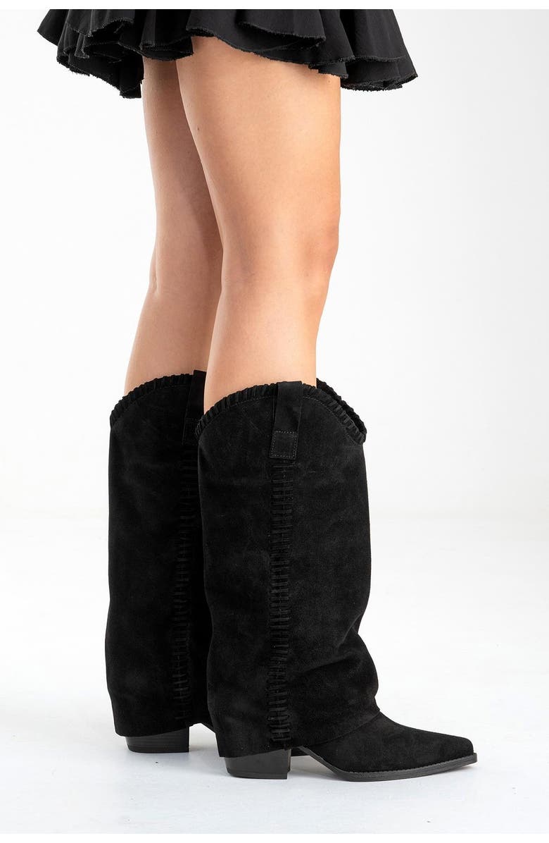 Forever & Always Shoes Clementina Leather Western Boot, Alternate, color, Black Suede Leather