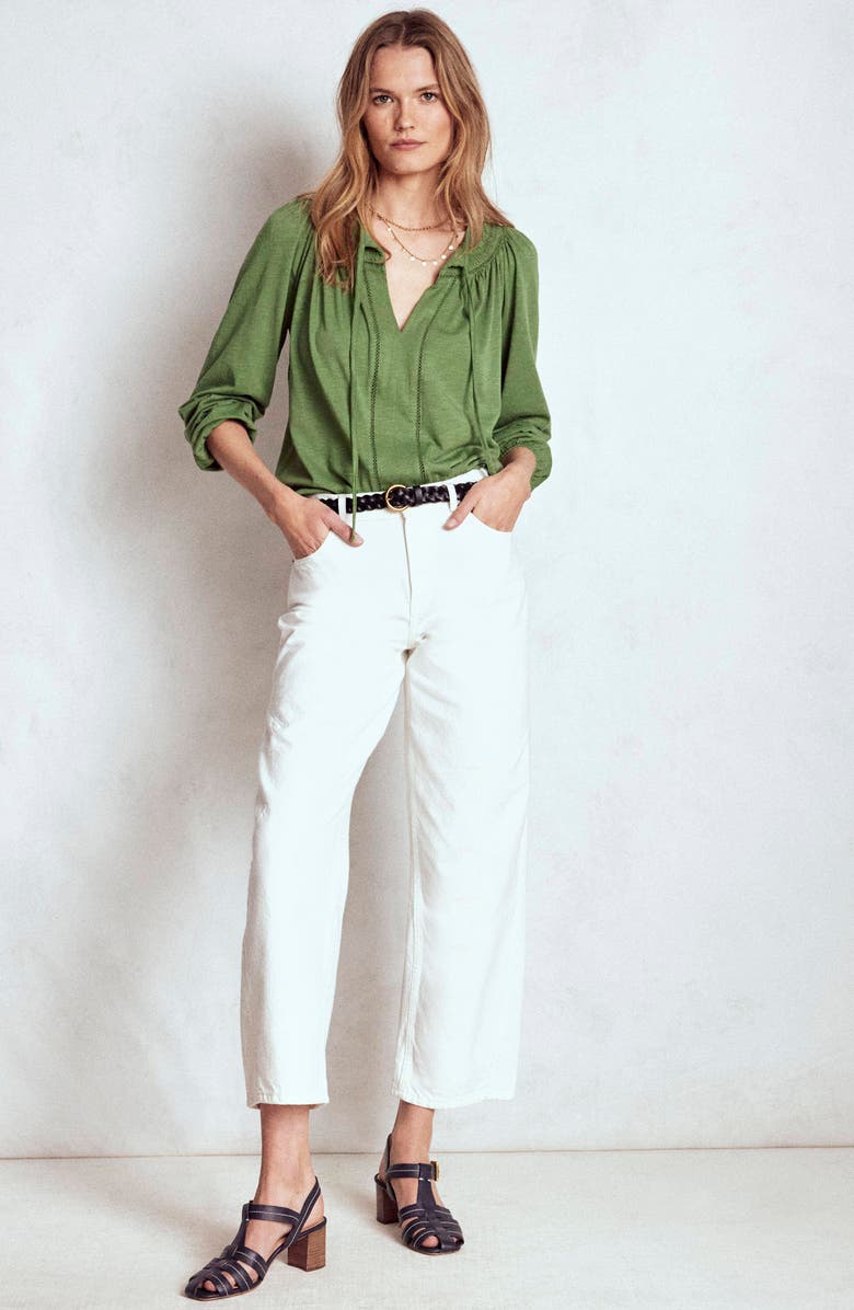 Boden Georgia Smocked Jersey Top, Alternate, color, Safari Green