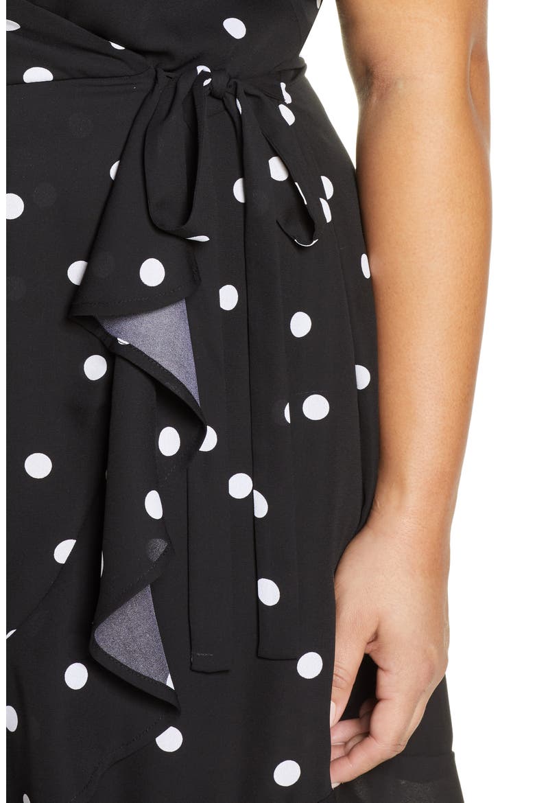 Gibson x International Women's Day Steph Taylor Jackson Smocked Shoulder Ruffle Wrap Dress, Alternate, color, BLACK/ WHITE DOT