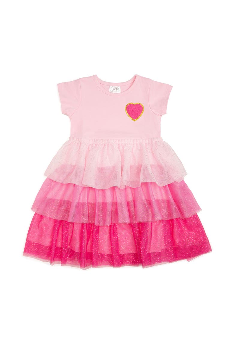 Pink Petal Valentine's Day Short Sleeve Tutu Dress, Main, color, Pink