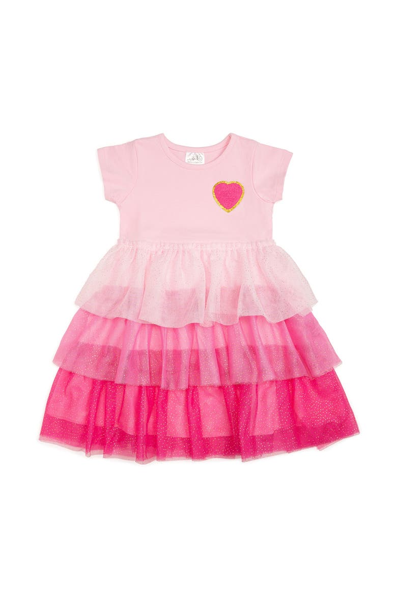Sweet Wink Pink Petal Valentine's Day Short Sleeve Tutu Dress, Main, color,