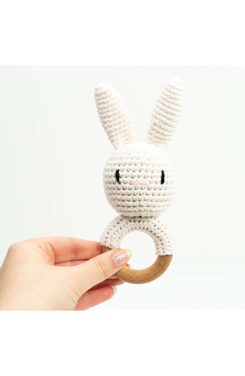 embé Baby Interactive Wooden Toy Rattle with Crochet Animal, Main, color, Easter Bunny