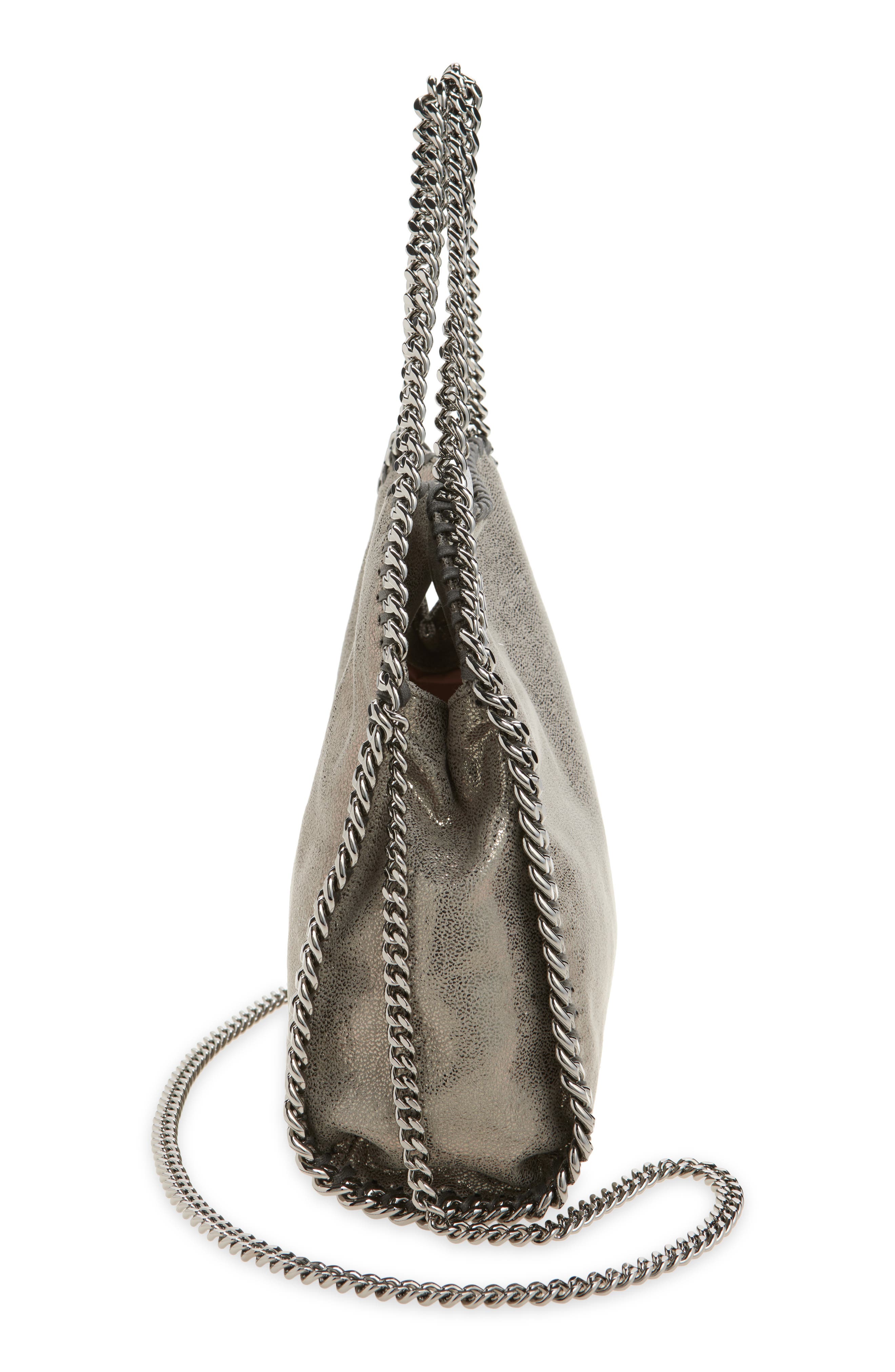Stella McCartney Mini Falabella Metallic Faux Leather Tote, Alternate, color, Steel Grey