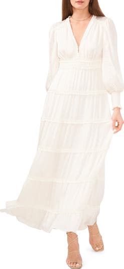 Cece Ruffle Trim Maxi Dress White