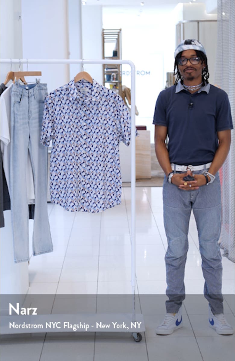 Orson Geo Print Short Sleeve Cotton & Linen Button-Up Shirt, sales video thumbnail