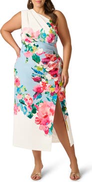 Adrianna Papell Print One-Shoulder Gown
